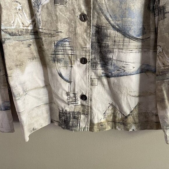 Chicos Women Sz 2/M Off White Landscape Scene 3/4 Sleeve Casual Blazer Jacket - Picture 2 of 8